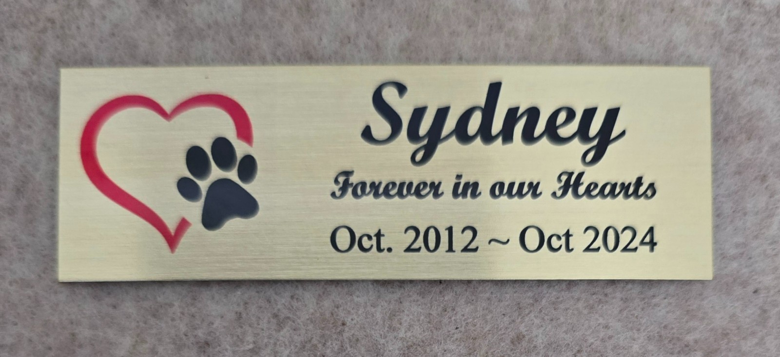 1×3 Custom Engraved Sublimated Pet Dog Memorial, Gold Color Plate Plaque