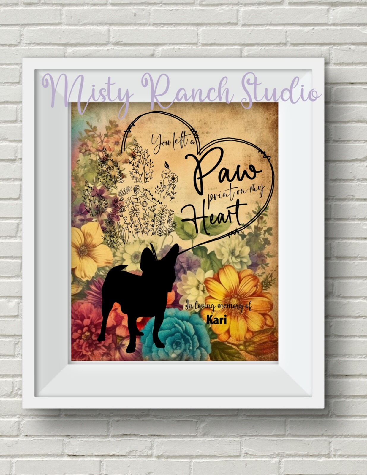 Dog Memorial Print “You Left a Paw Print on My Heart” UNFRAMED Rainbow Bridge