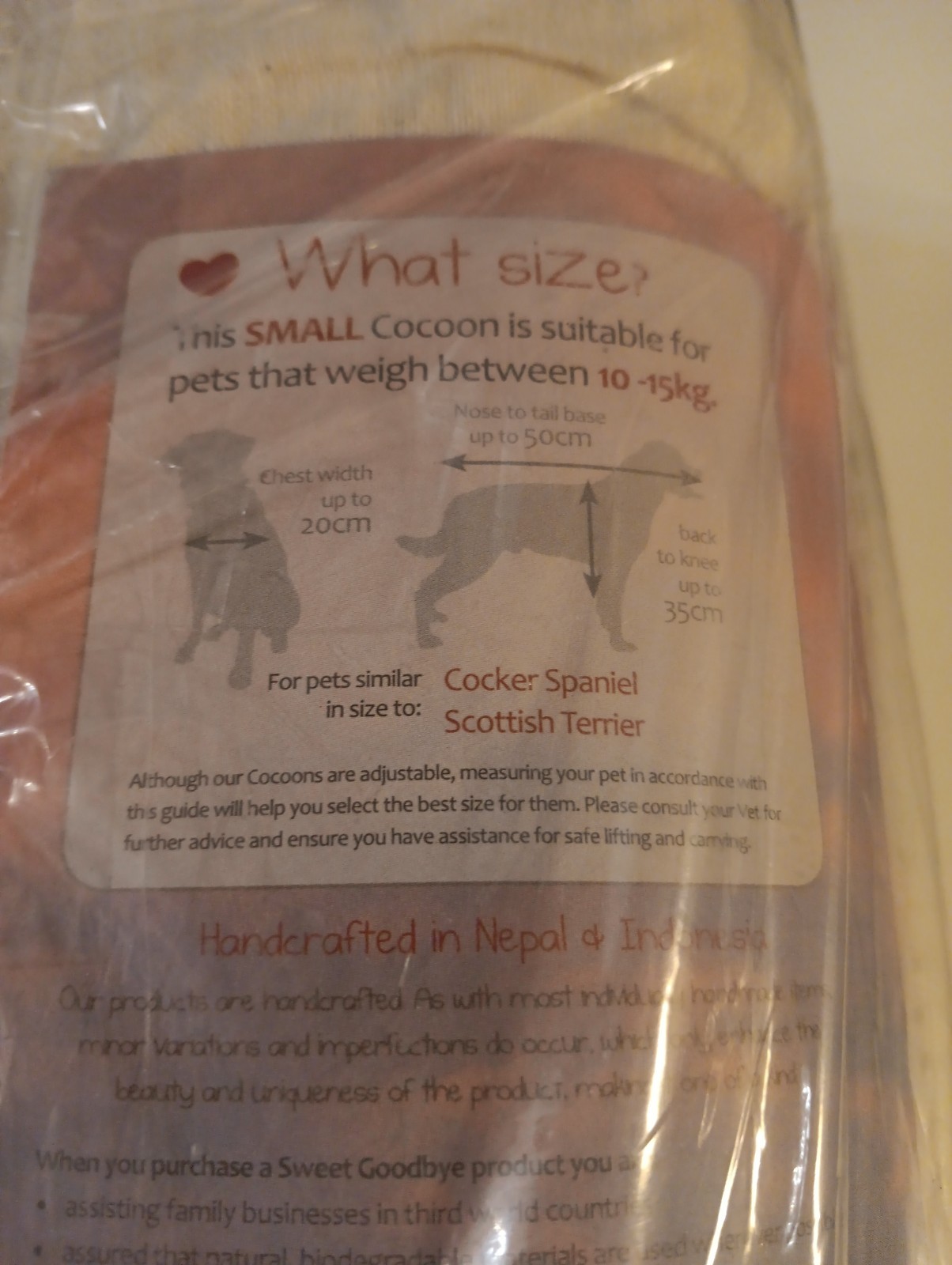 Sweet Goodbye Cocoon for Pet Burial & Cremation Premium Wool Natural Color Small