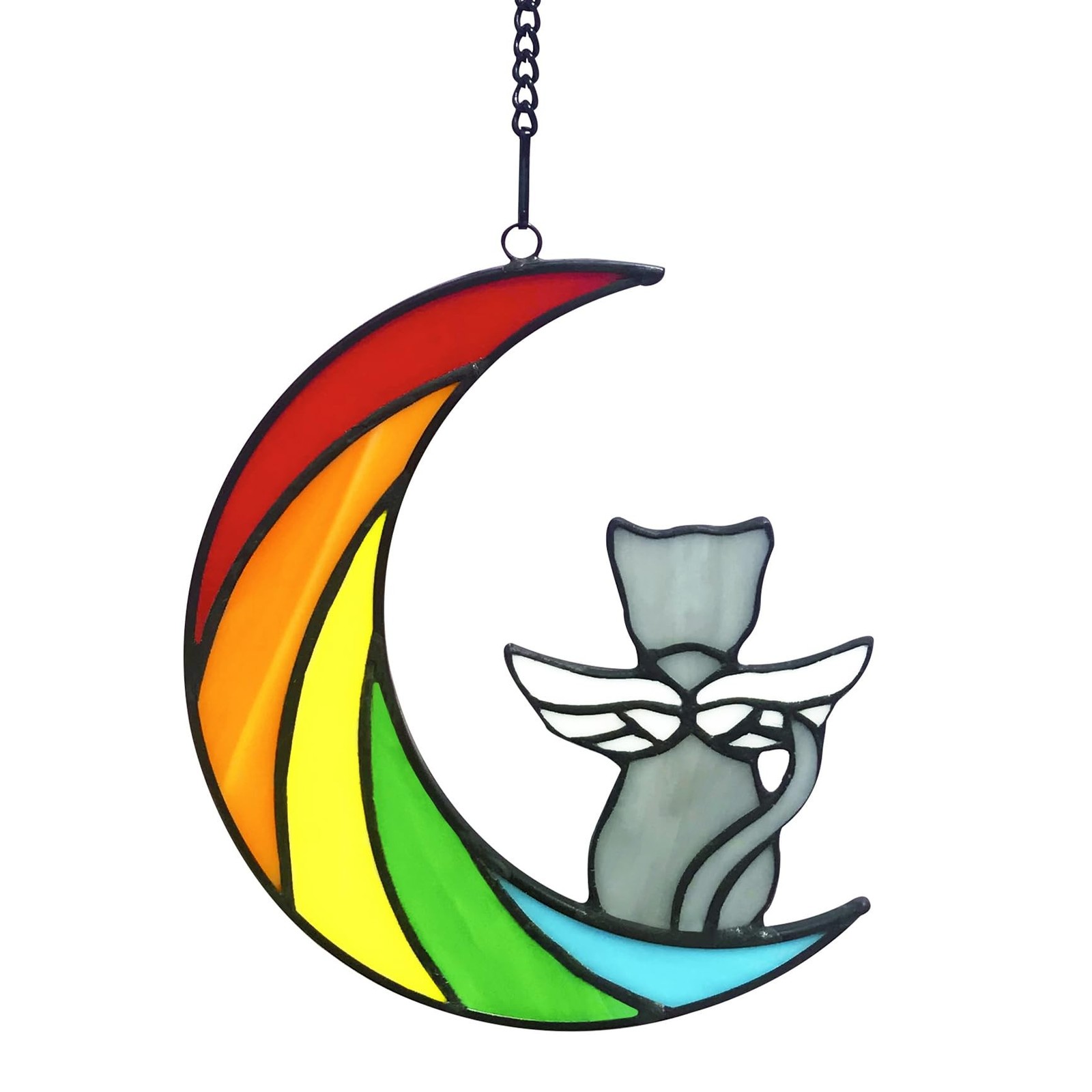 Stained Glass Rainbow Bridge Pet Memorial Gifts, Grey Cat Decor Memorial Gift…
