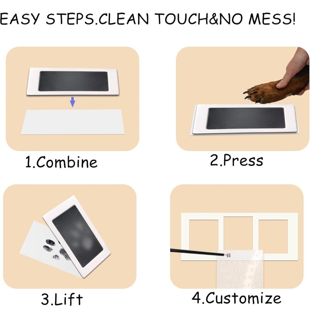 Paw Print Frame & Ink Pads Kit,Dog or Cat Paw Print Kit,2 No Mess Ink Pads fo…