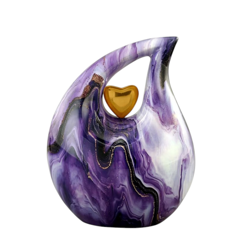 Purple White Marble Teardrop Cremation Urn Adult Human Ashes for Your Love Ones