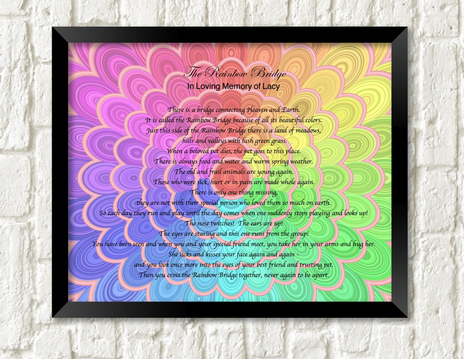 Pet Memorial Poem RAINBOW BRIDGE Personalized UNFRAMED Art Print Gift Dog, Cat