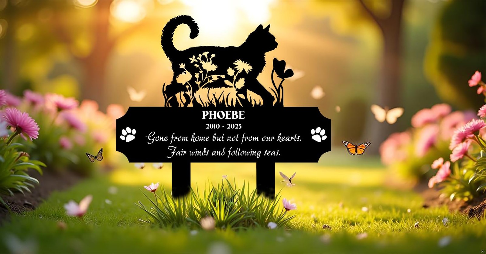 Heganits Cat Grave Marker Outdoor Memorial 16In Metal Pet Memorial Plaque