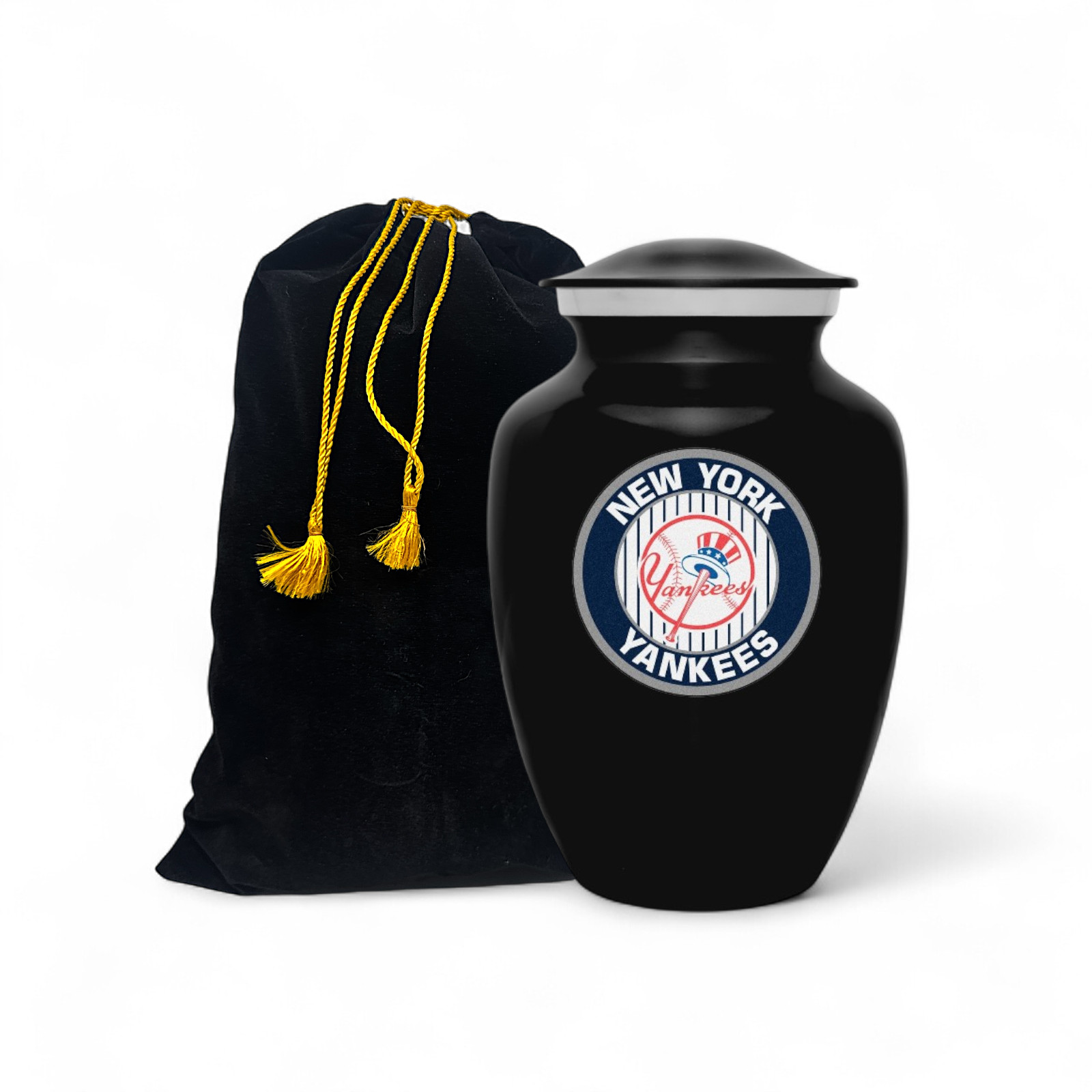 8 In Black New York Yankees Baseball Style Cremation Urn Adult Ashes Metal Urns