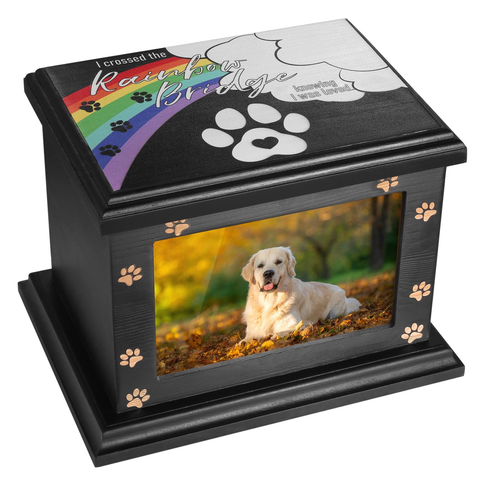 Pet Memorial Urns for Dogs and Cats – Wooden Cremation Urn with Photo Frame
