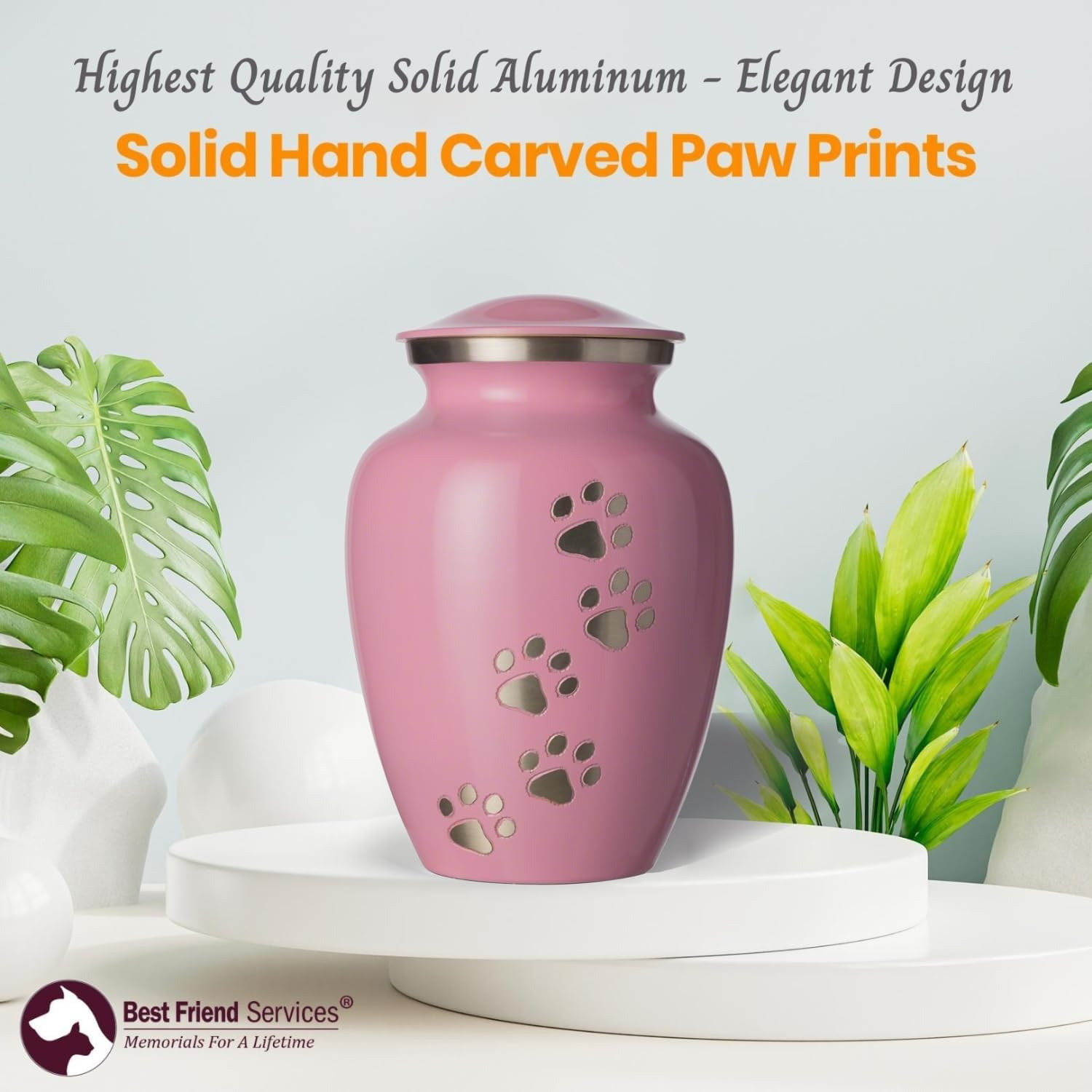 Pet Urn for Dogs Aluminum Memorial Cremation Urn (Large – Pets up to 115lb) Pink