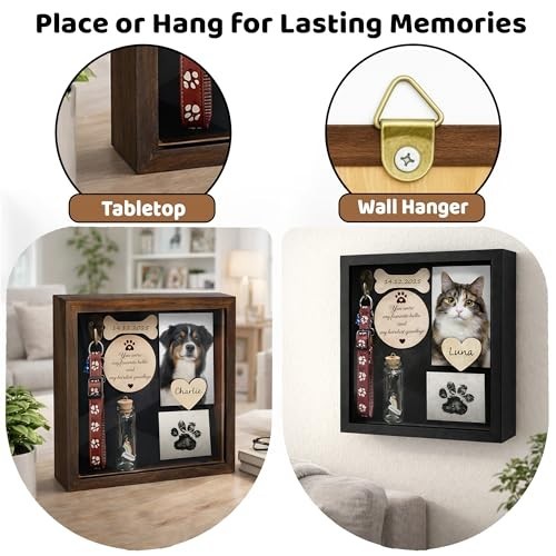 Pet Memorial Shadow Box Collar Holder Frame Paw Print Kit Gift