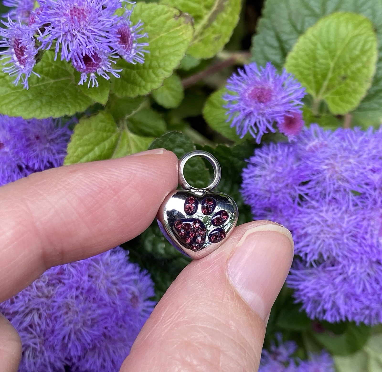 Tiny Pet Cremation Pendant Necklace Girls Ladies Crystal Paw Print Blue Purple
