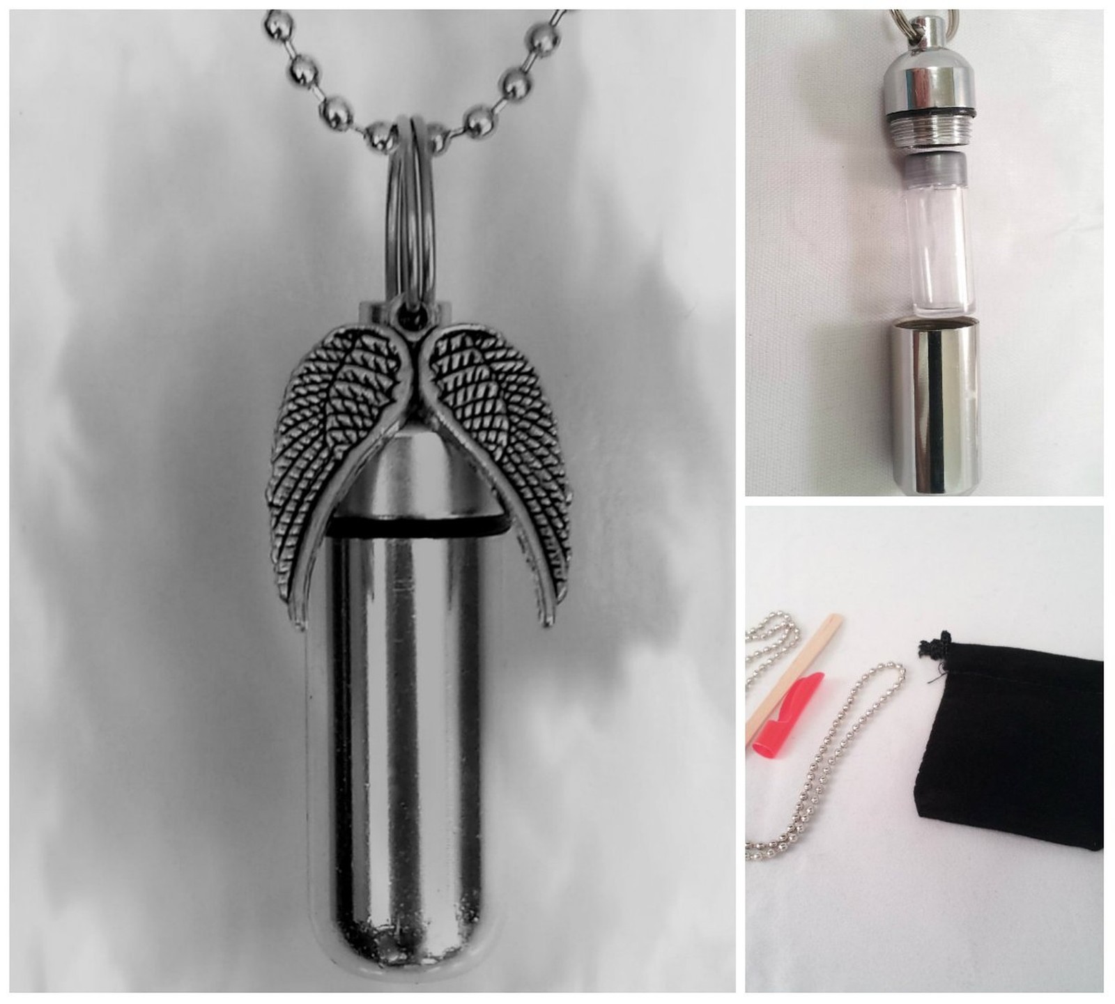 Spread Angel Wings Cremation URN Set – Includes Velvet Pouch, Ball-Chain, Fil…