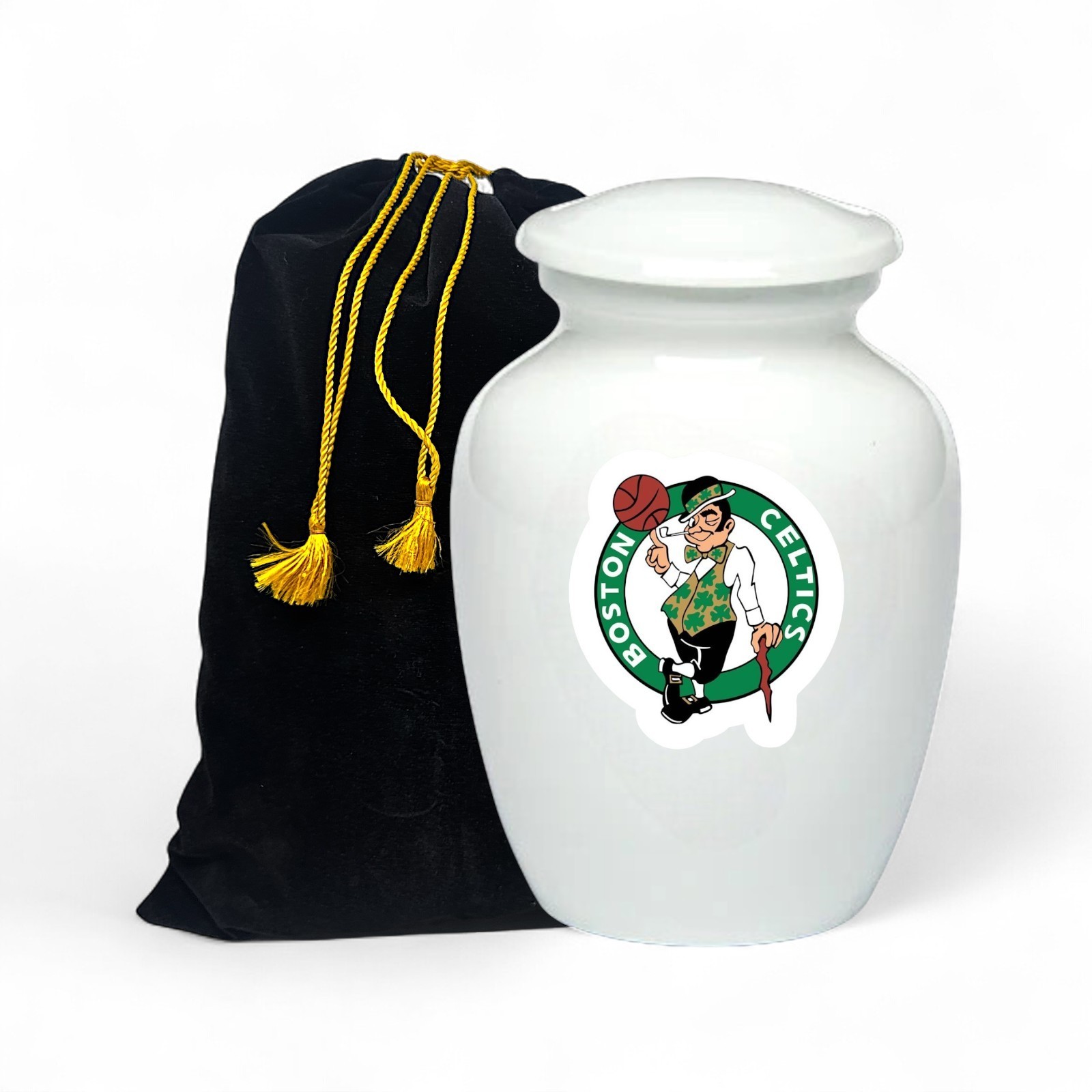 Boston Celtics Basketball Style Cremation Urn Adult Ashes White Metal 8 In Urns