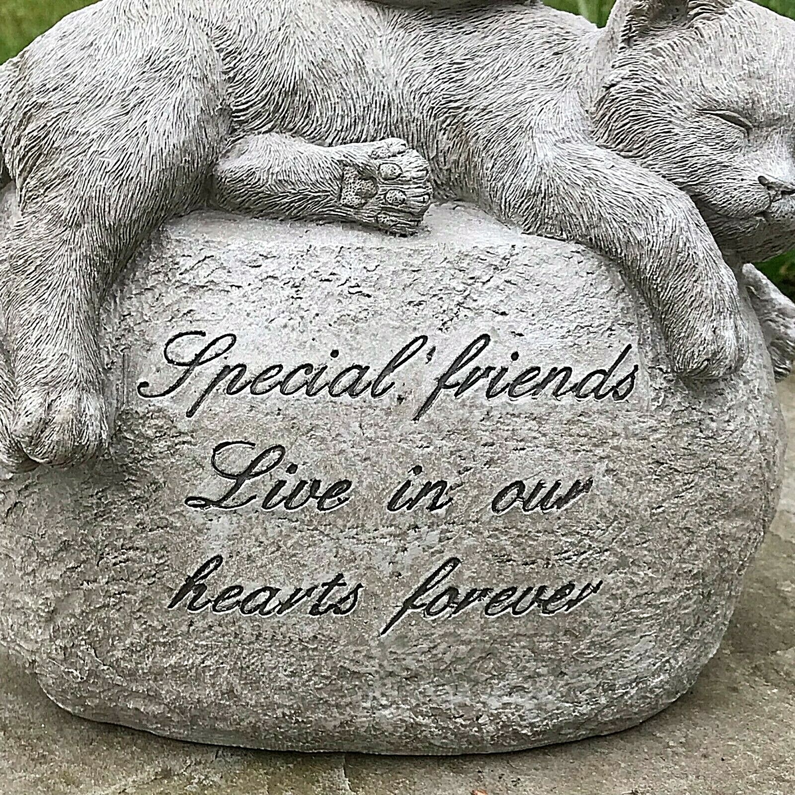 Large Cat with angel wings on stone memorial grave marker ornament pet loss gift