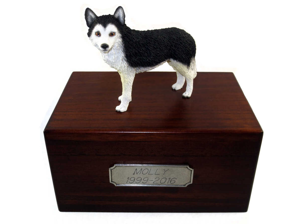 Beautiful Paulownia Medium Wooden Personalized Urn Blk/Wt Brown Eyes Figurine