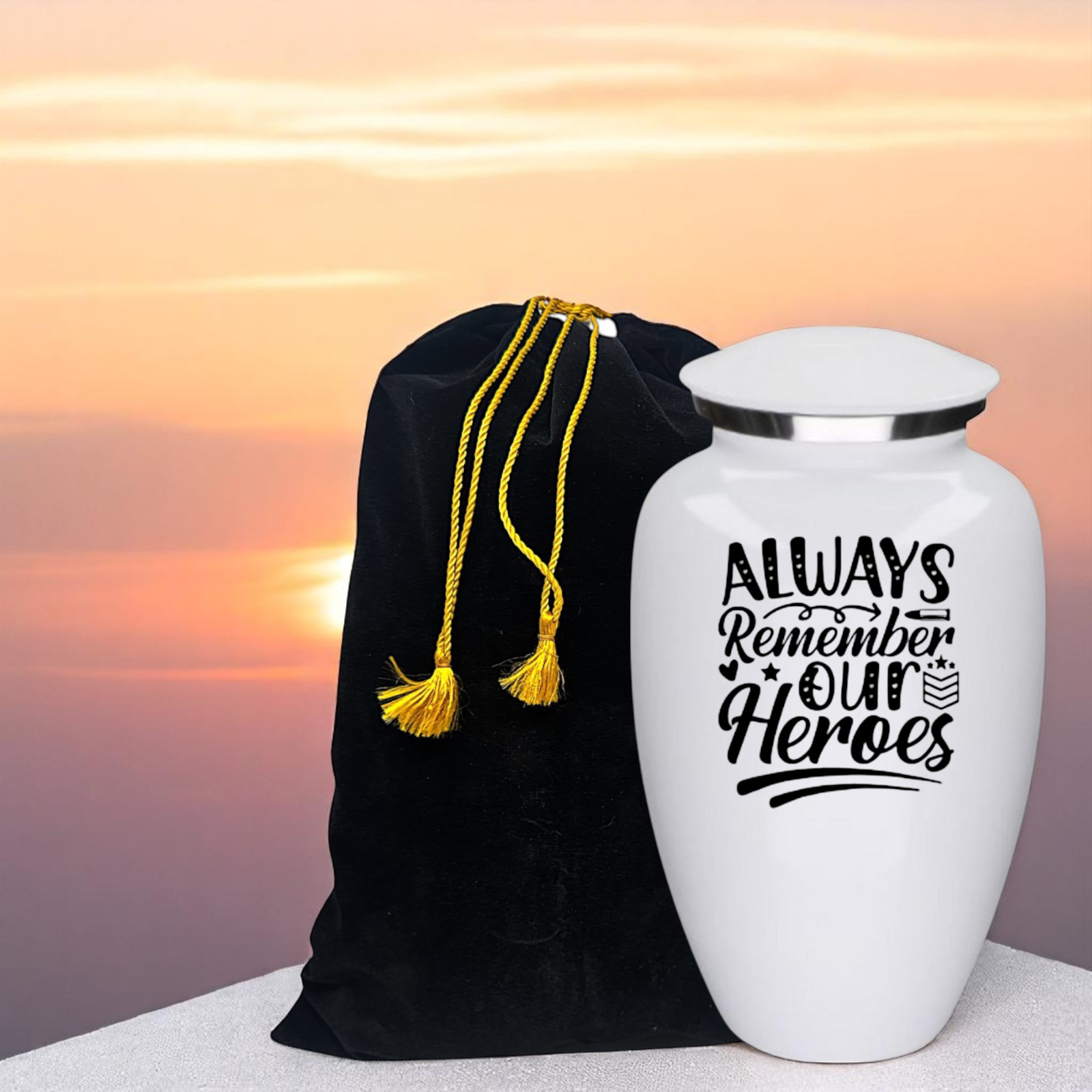 Always Remember Our Heroes White Metal Adult Cremation Urn 190 Cu In Urn