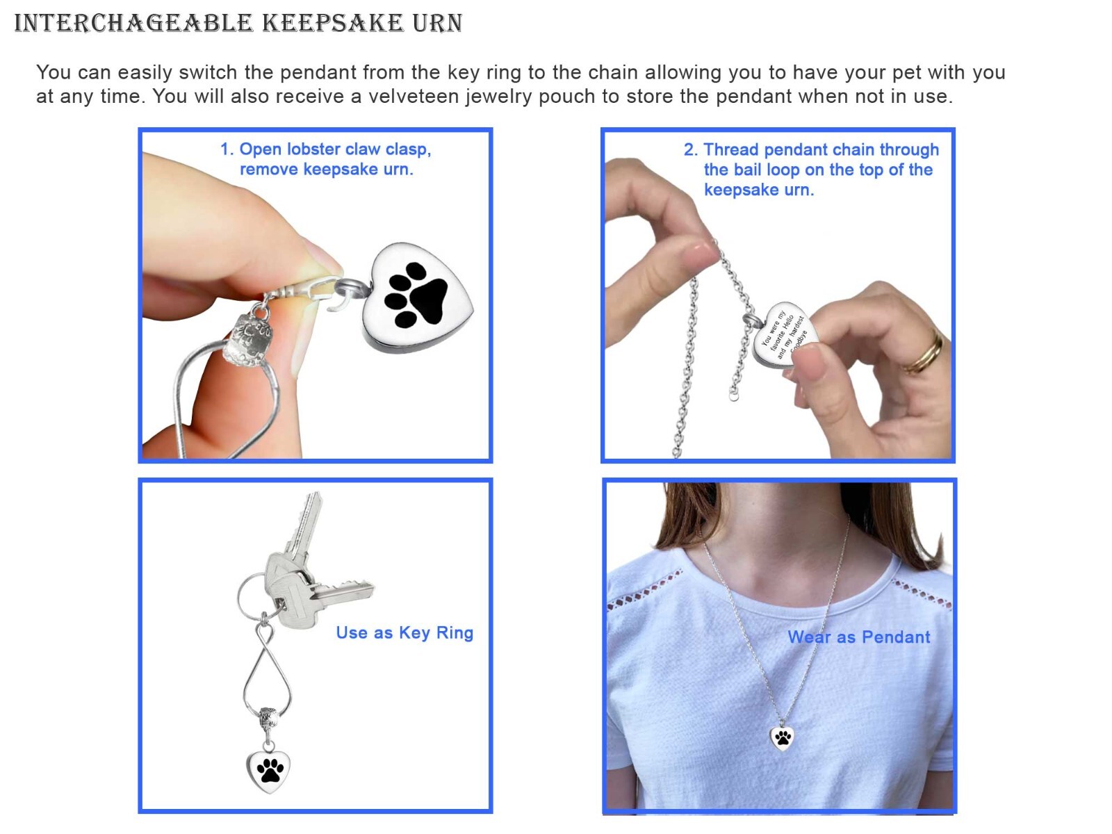 The Hardest Goodbye Pet Keepsake Urn Interchangeable Necklace or Key Ring