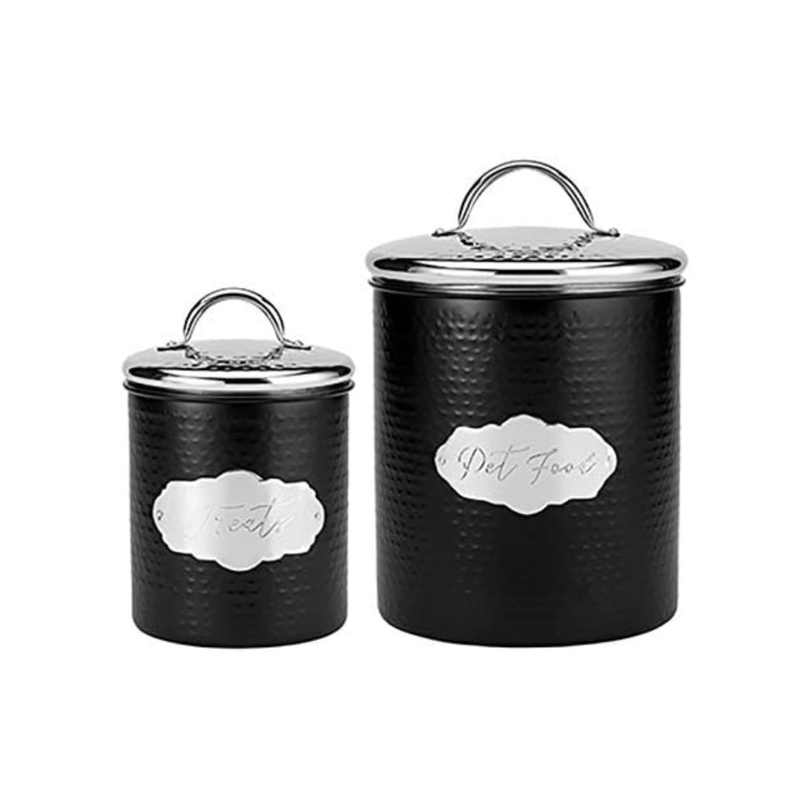 Amici Pet Cavalier Black/Silver 40 & 118 oz Metal Treats Canisters, 2 Size Set