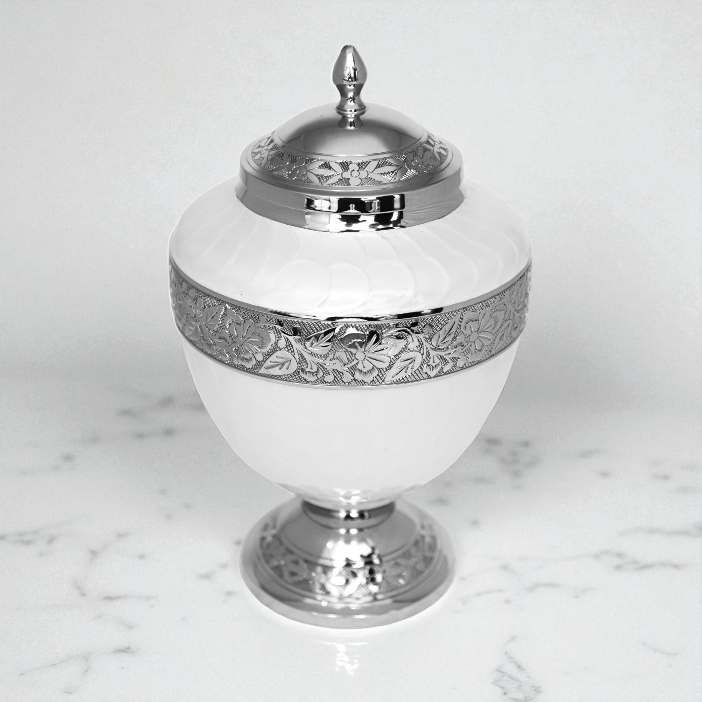 Whisper of Pearls Brass Cremation Urn – Elegant White Memorial