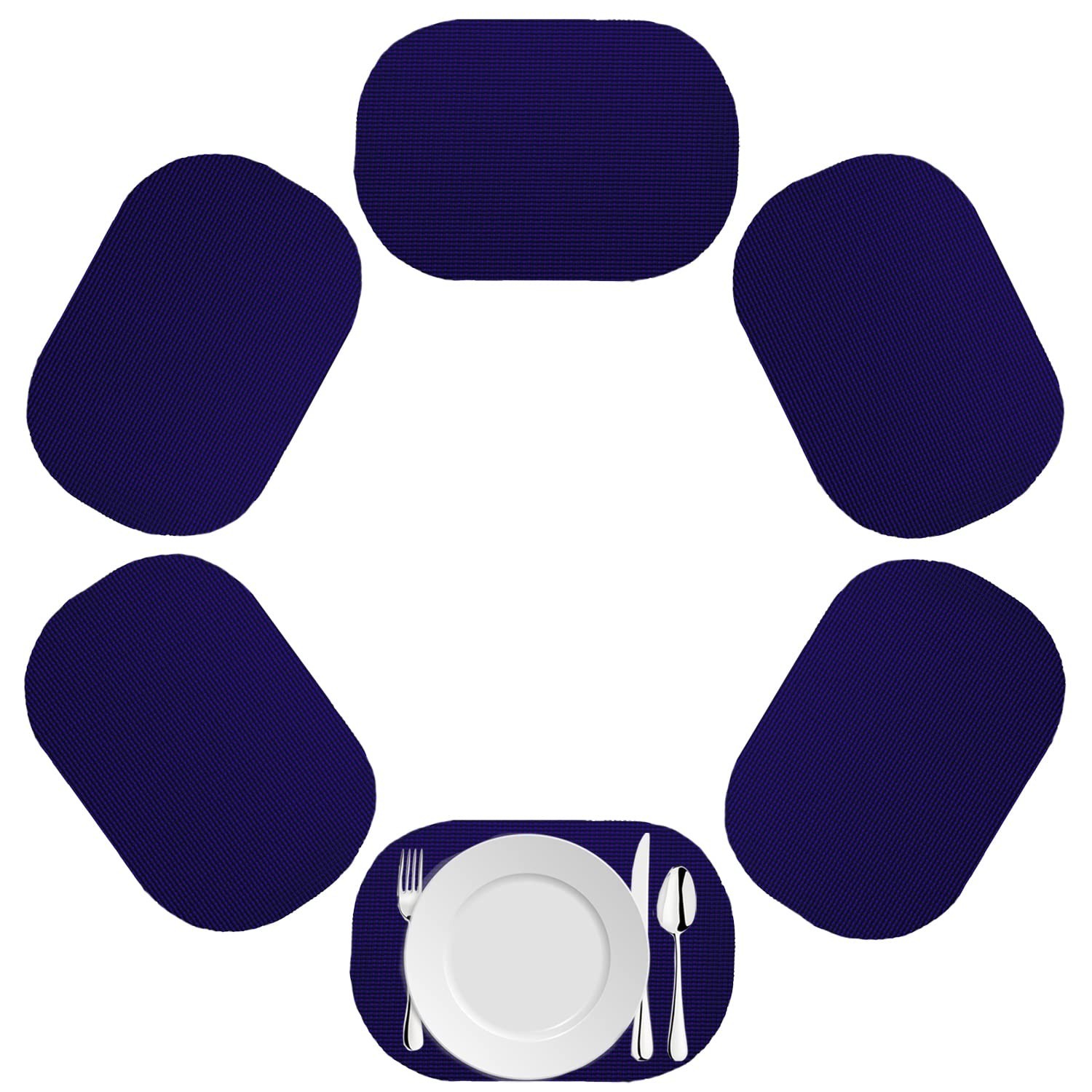 Kraftware Fishnet Oval Placemat for Any Outdoor Table, Navy, Set of 6, Small
