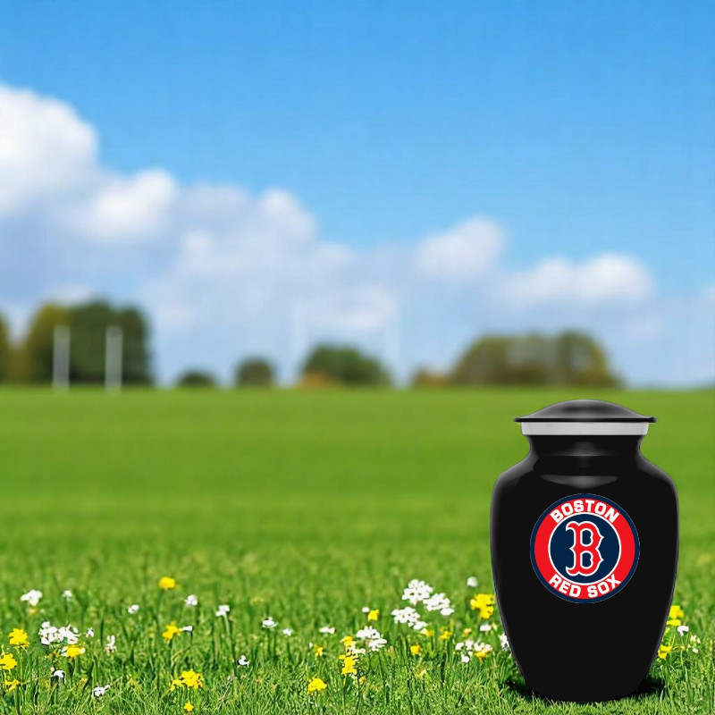 Black Metal Boston Red Sox Baseball Style Cremation Urn Adult Ashes 8 Inch Urns