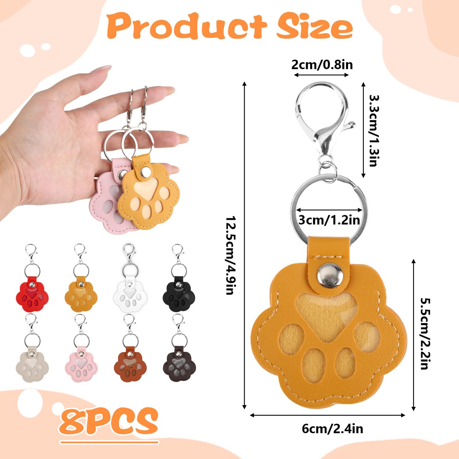 8 Pcs Pet Paw Shaped Leather Keychain with Lobster Clasp,Pet Hair Keychain Se…