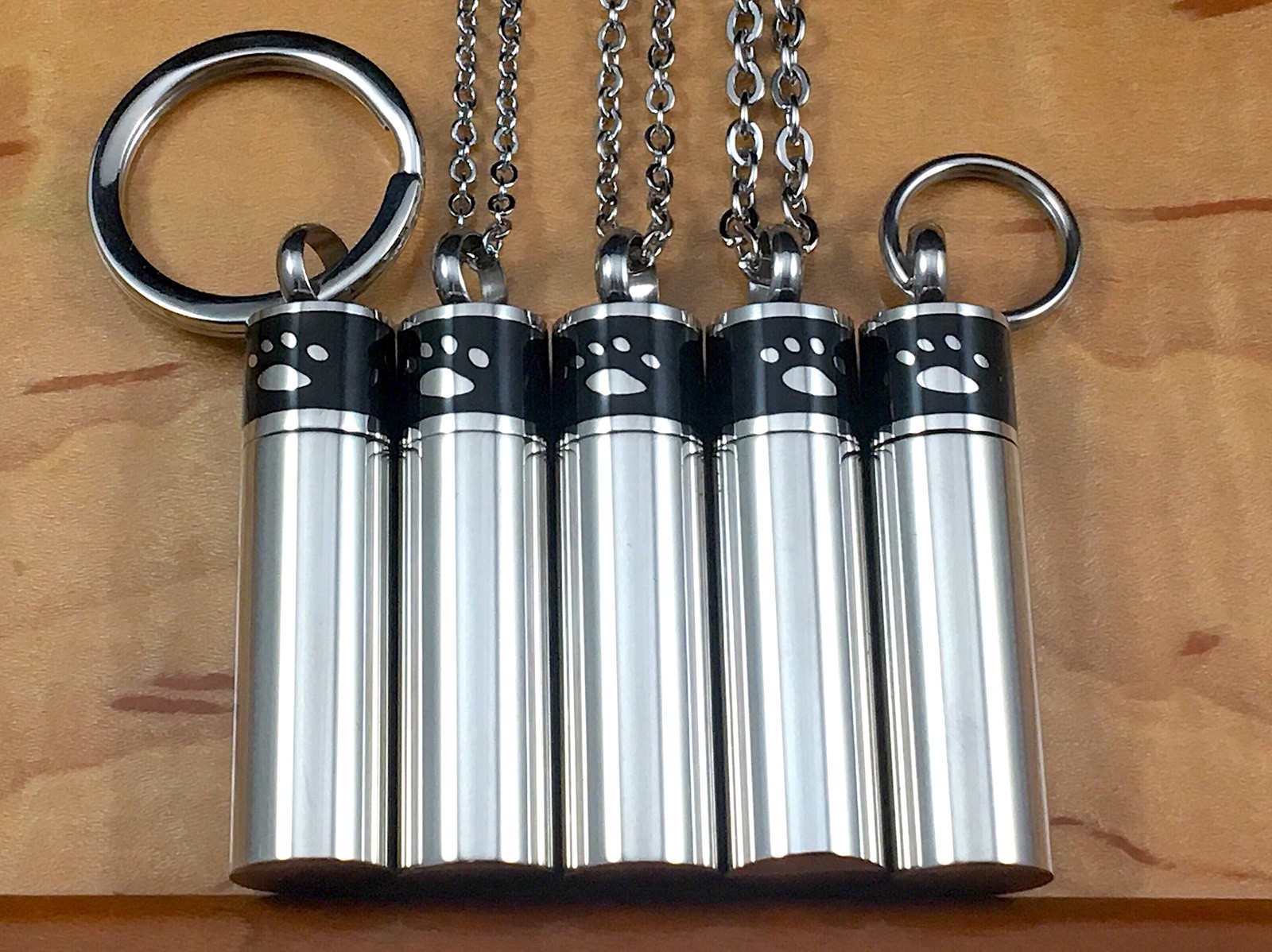 Men’s Pet Cremation Necklace Pendant Urn LARGE VIAL for Ashes Dog Cat Paw Print