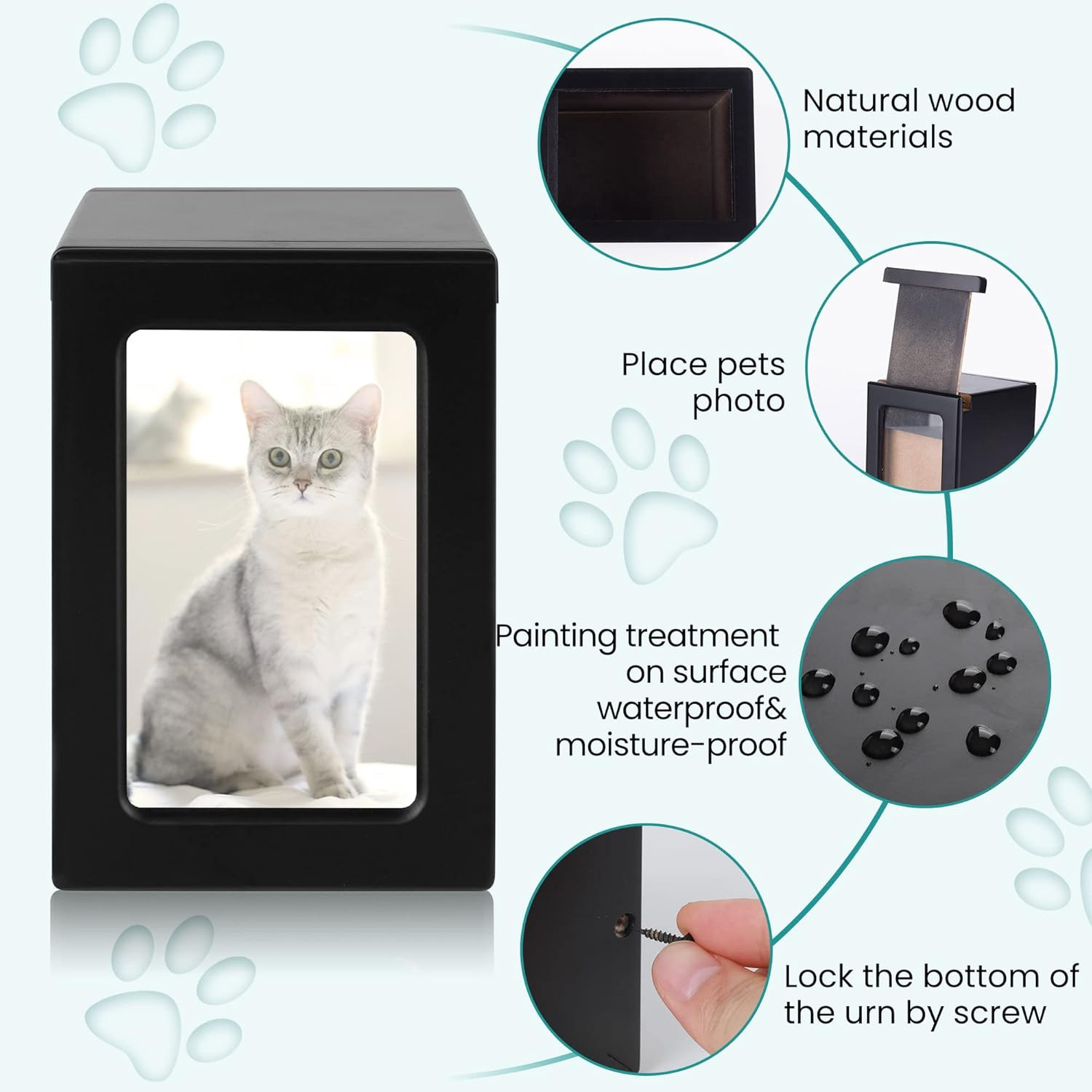 Cuodia:Pet Cremation Box with Photo Frame,Cat Urns for Ashes,Pet Urns, Cat Crema