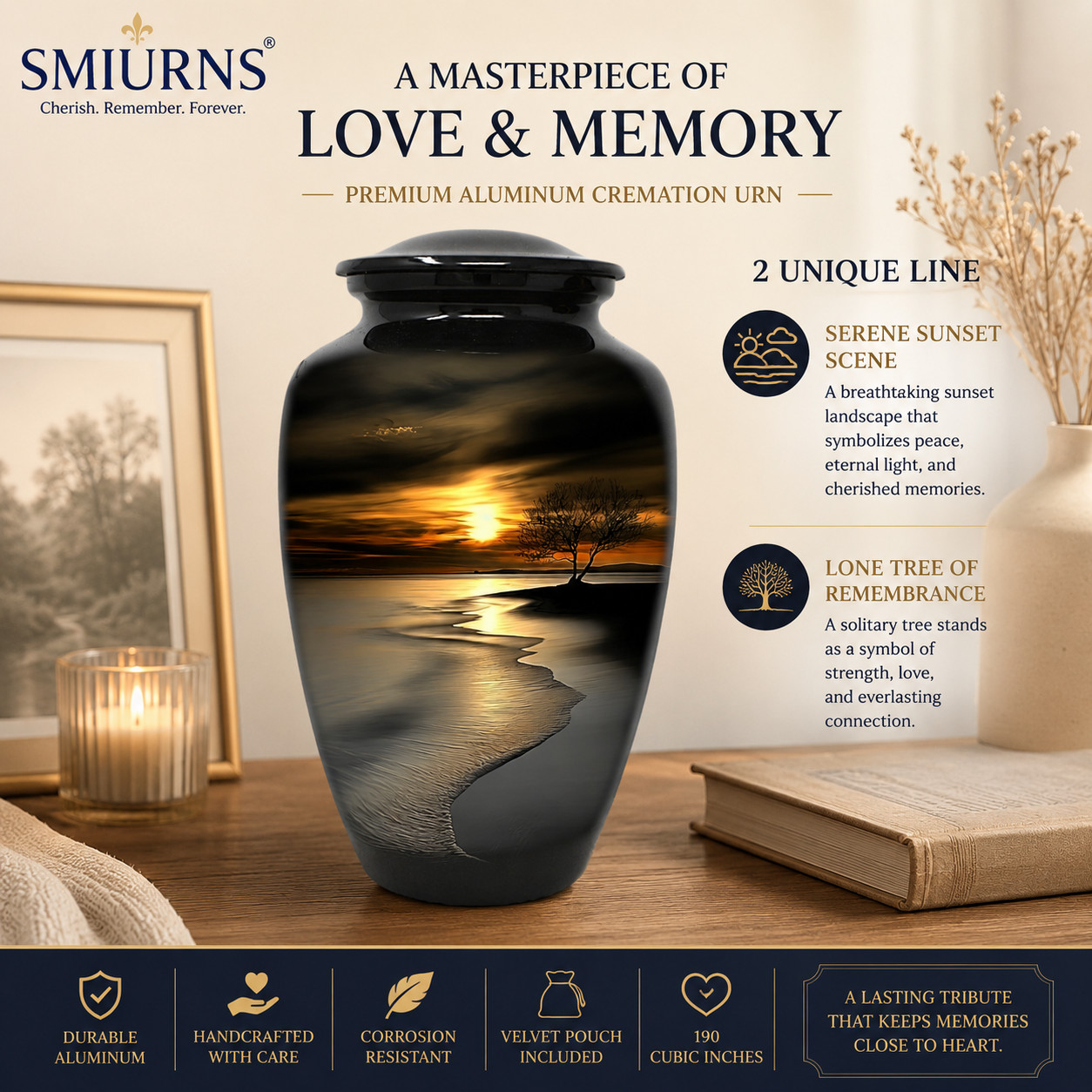 Large Cremation Urn for Human Ashes – Peaceful Beach Adult Memorial Funeral Urns