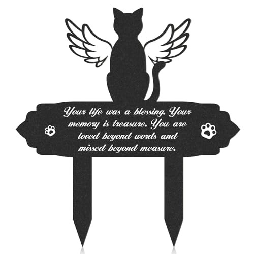 Memorial Decorations – Garden Stakes Markers with Angel Wings, Waterproof Cat