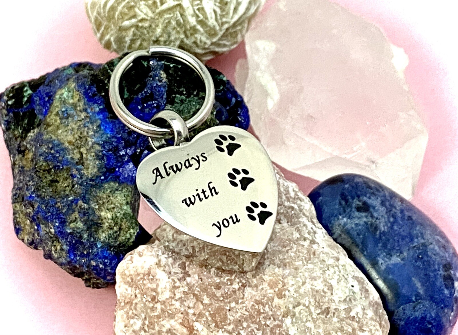 Pet Cremation Pendant Urn Keychain 1″ Key Ring Dog Cat Ashes Always With You Paw
