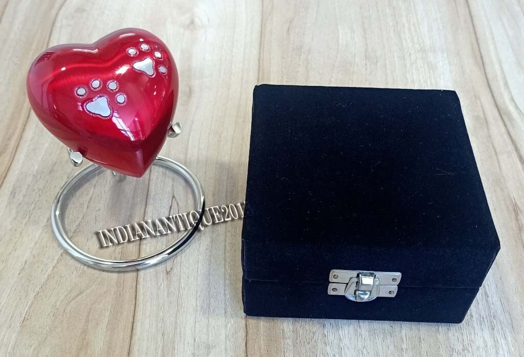 Red Urn Keepsake Mini Heart Cremation Foot Print Pet Memorial Urn