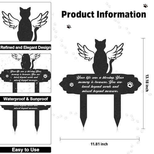 Memorial Decorations – Garden Stakes Markers with Angel Wings, Waterproof Cat