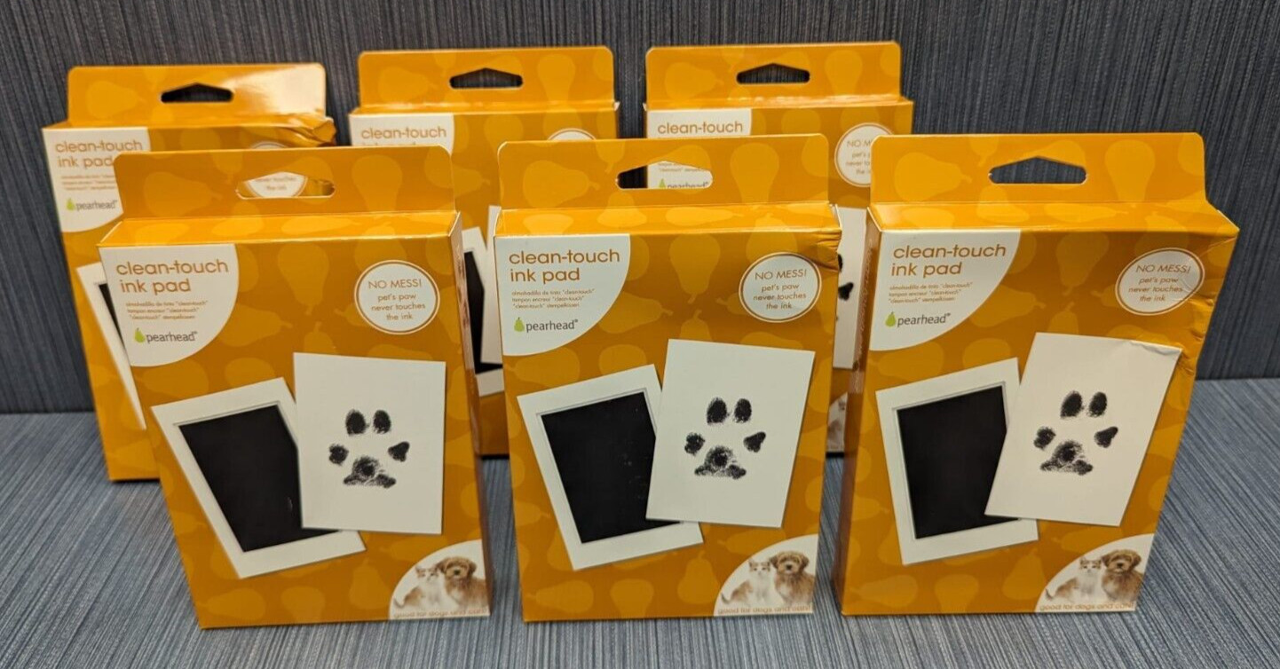 Lot of 6 x Pearhead Pet Paw Print Clean-Touch Ink Pad and Imprint Cards Memorial