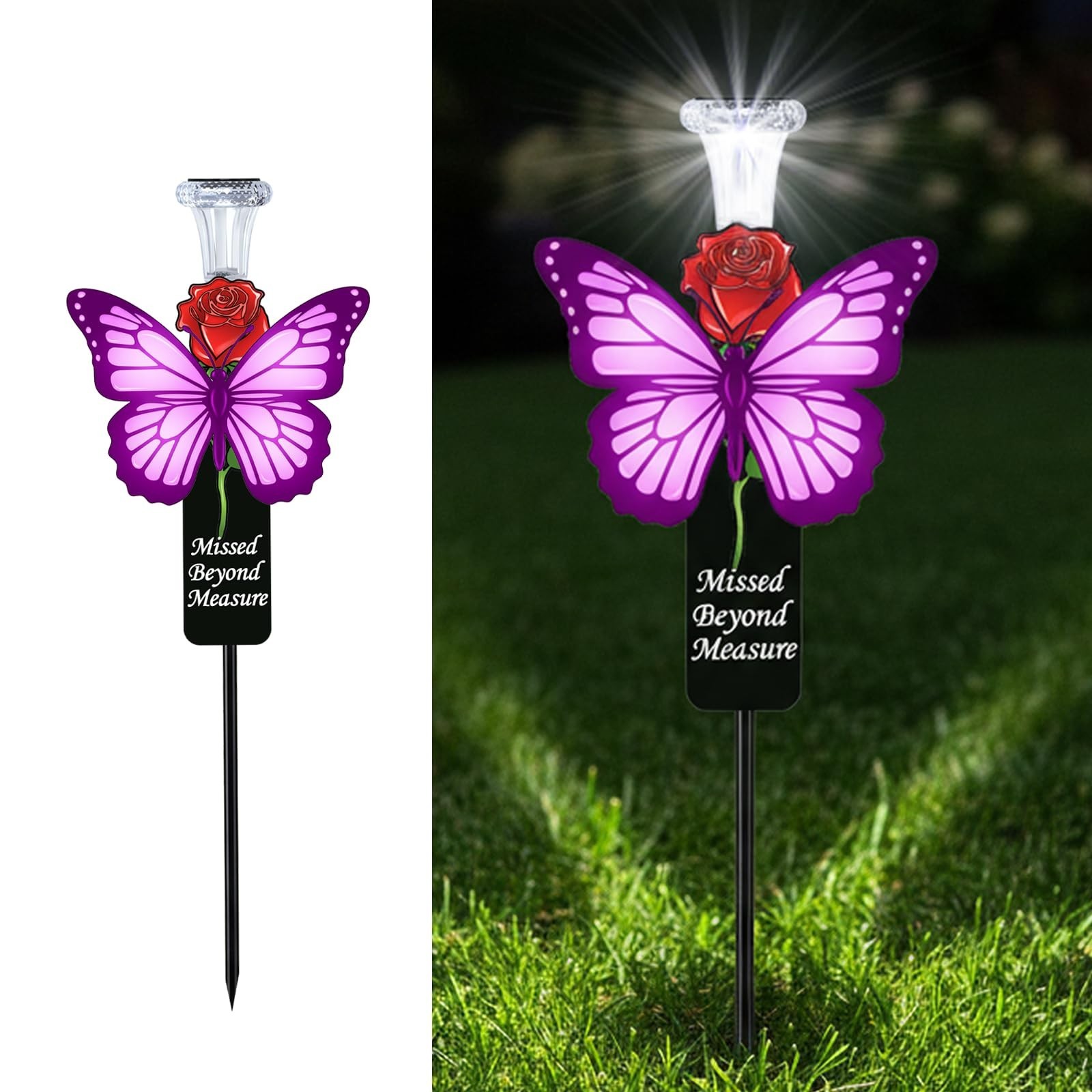 Solar Purple Butterfly Memorial Stake – Missed Beyond Measure Engraved Metal …