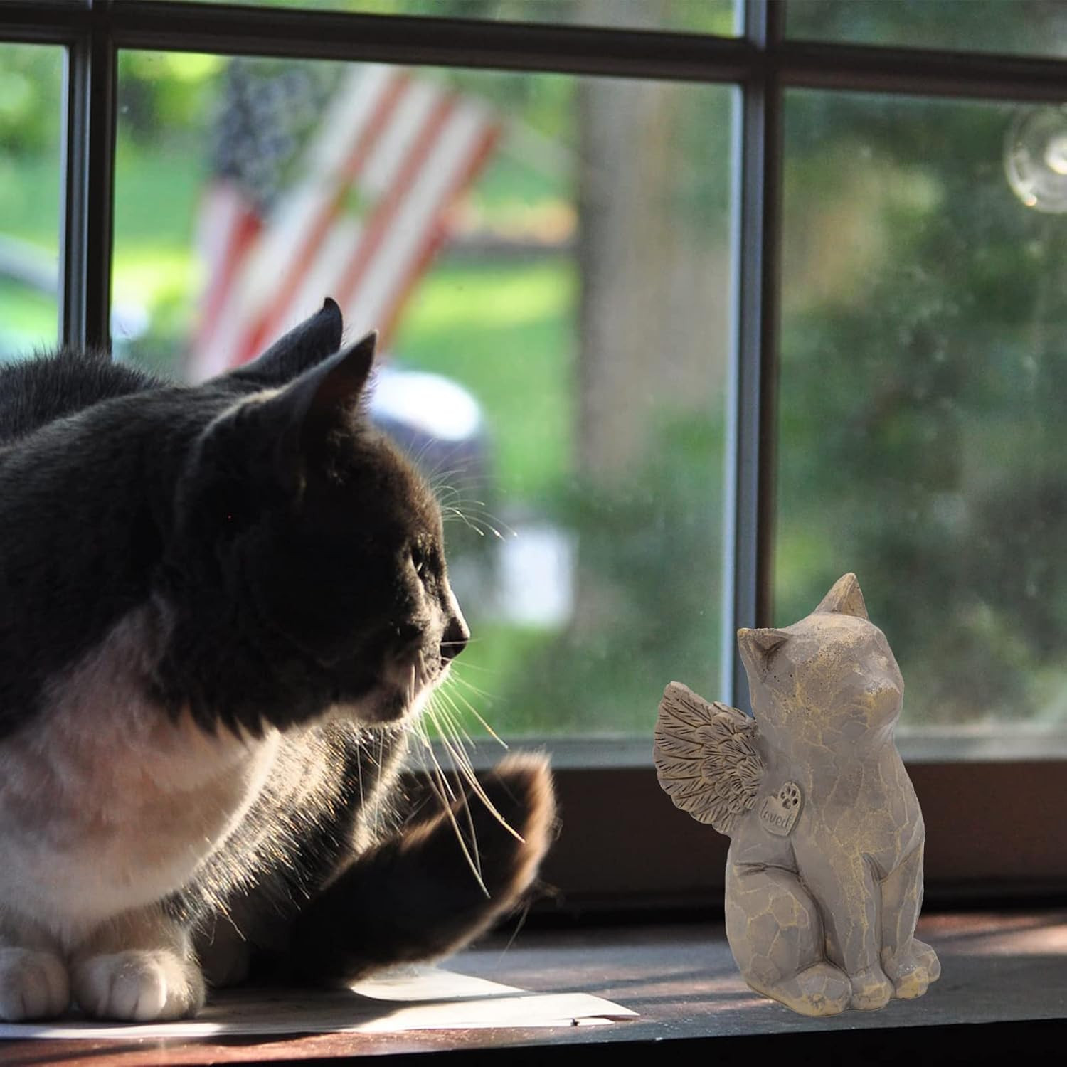 Cat Angel Memorial Figurine, Gray, Resin Sculpture for Cat Lovers, Pet Loss Gift