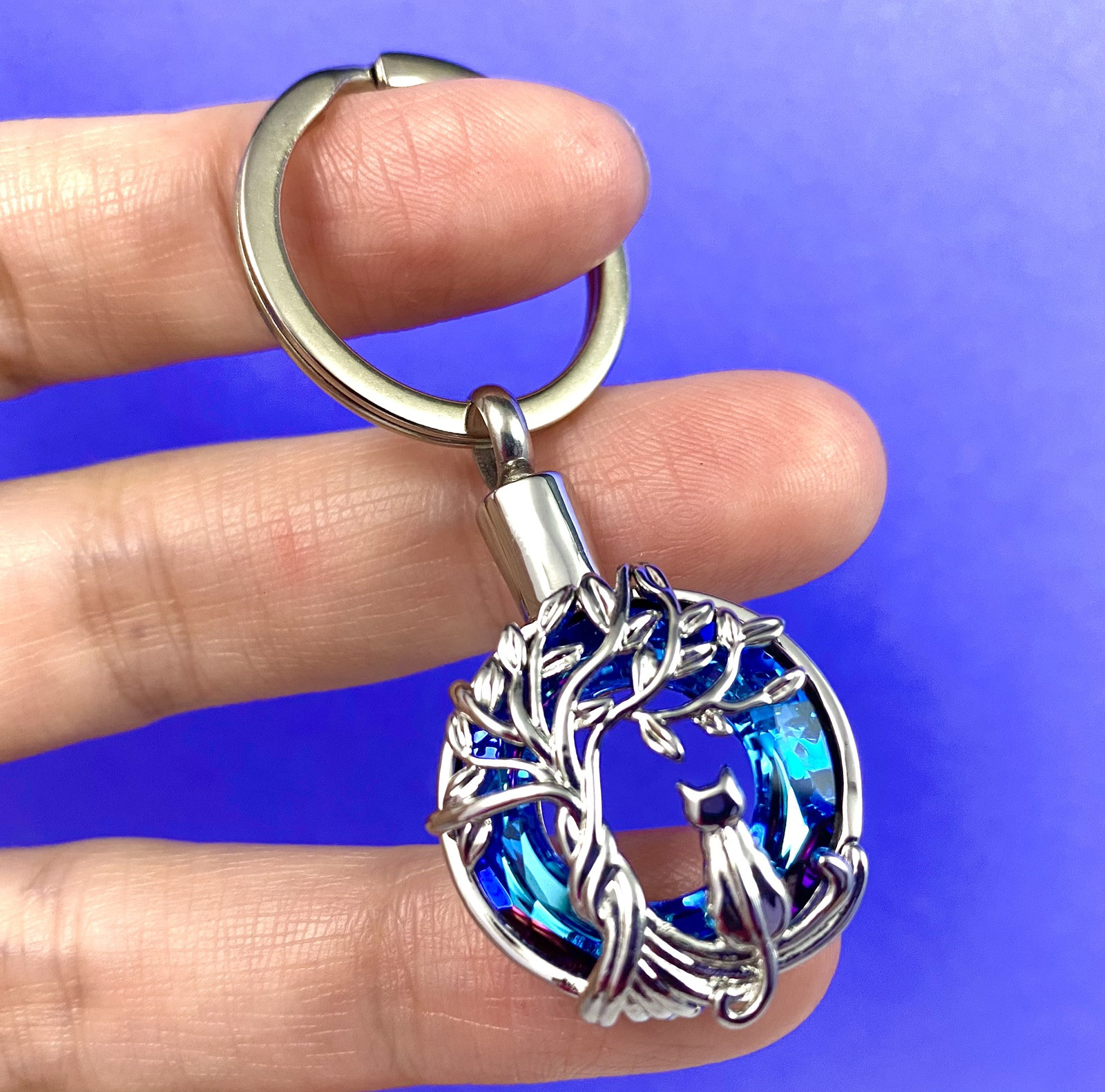 Cat Tree of Life Cremation Necklace Holds Ashes Urn Pendant Jewelry Gift Rainbow