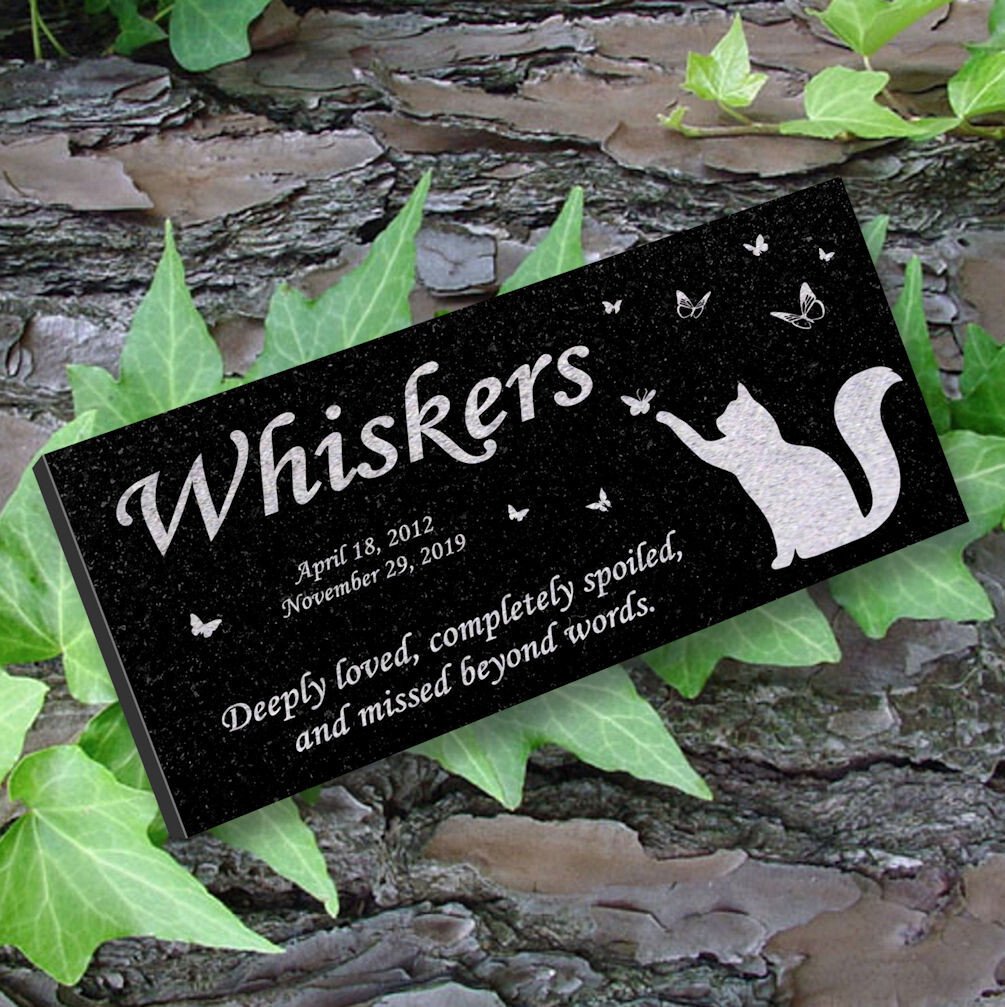 Personalized Cat Memorial – Granite Stone Pet Grave Marker – 6×12 – Whiskers