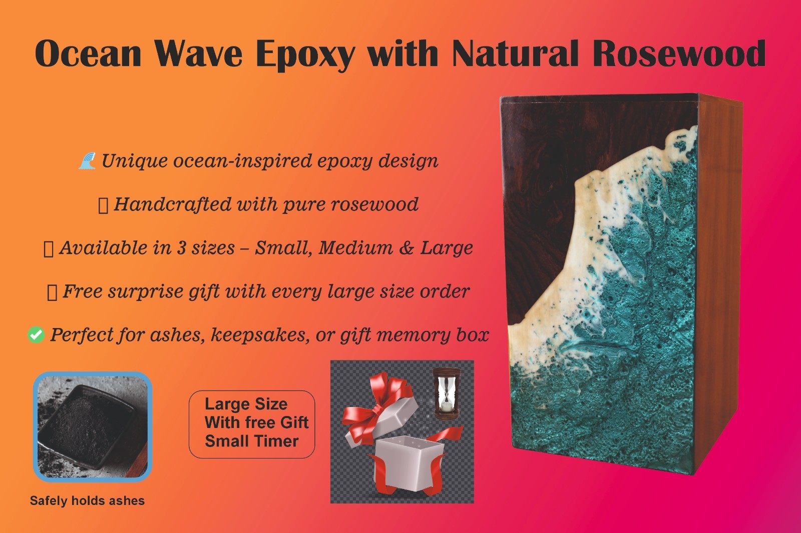 Handcrafted Wooden Urn for Adult Human Ashes Wood and Epoxy Resin Mix Urn Box