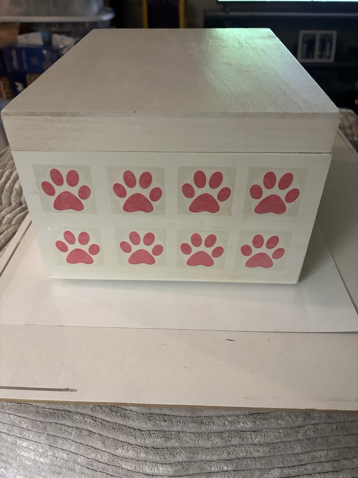 Pet Cremation Box-Orange Paws On Yellow And White-Free Mini Urn With Every Box