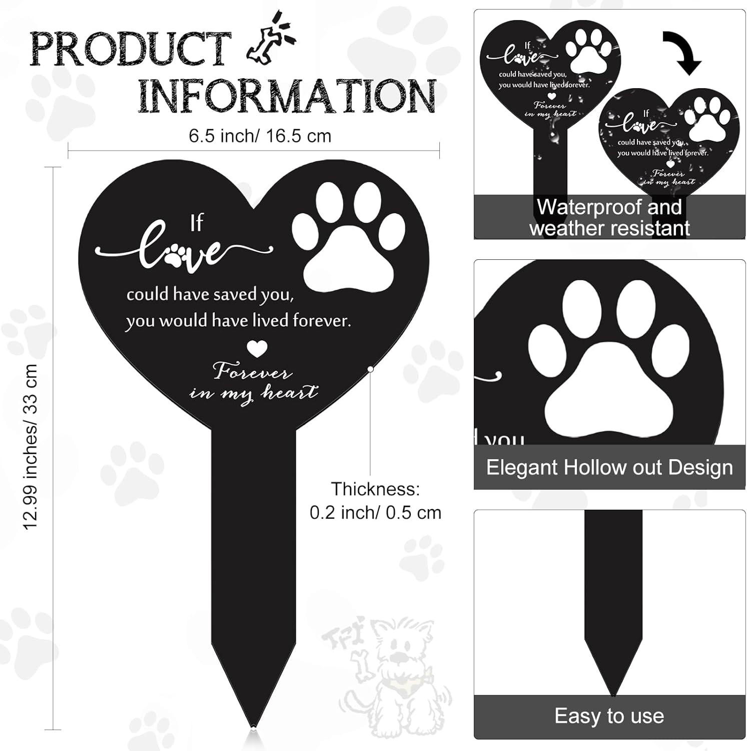 Metal Memorial Pet Grave Markers Double Sided Pet Memorial Stake Dog Claw Sympat