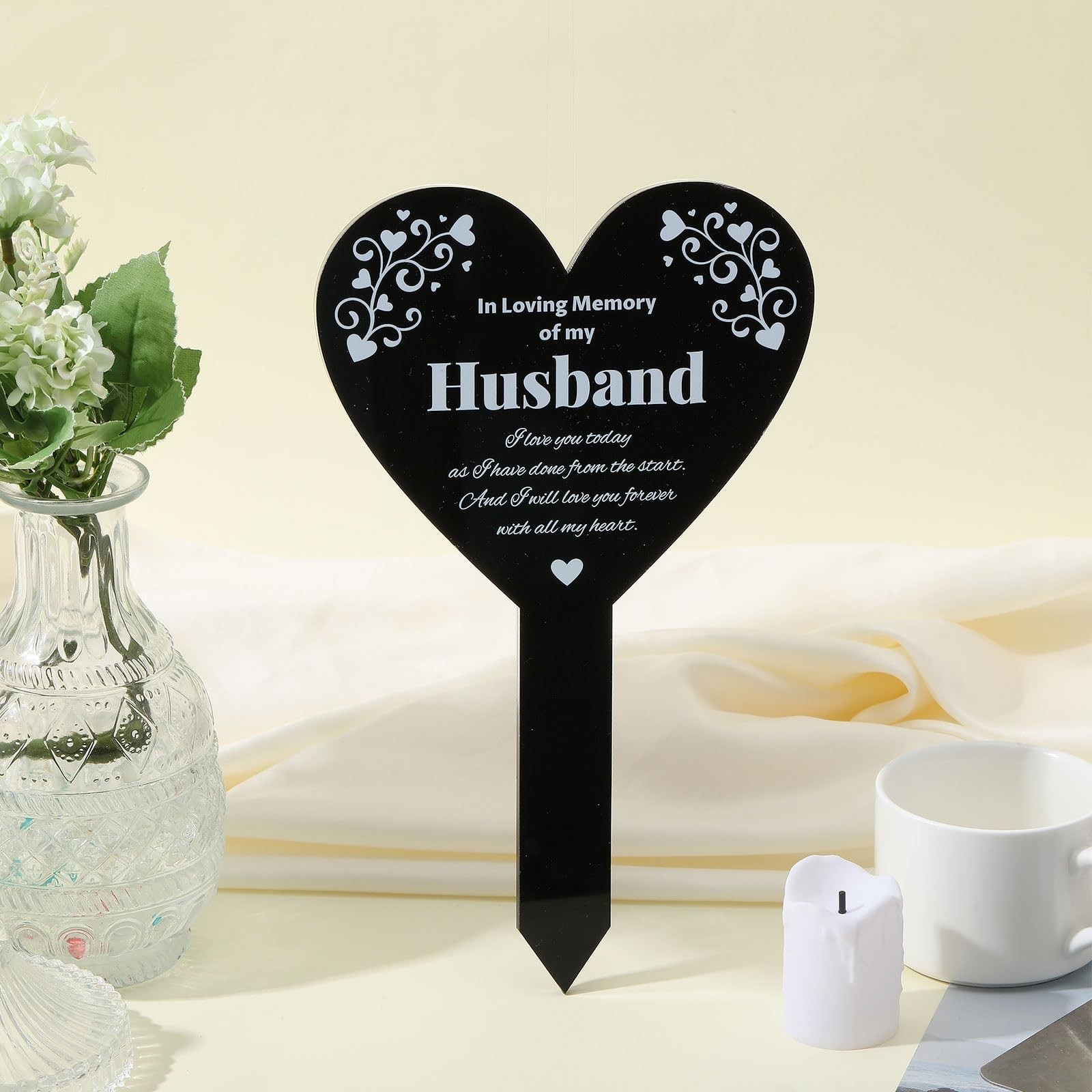 GLOBLELAND Heart Husband Garden Stake for Husband Memorial Remembrance Plaque…