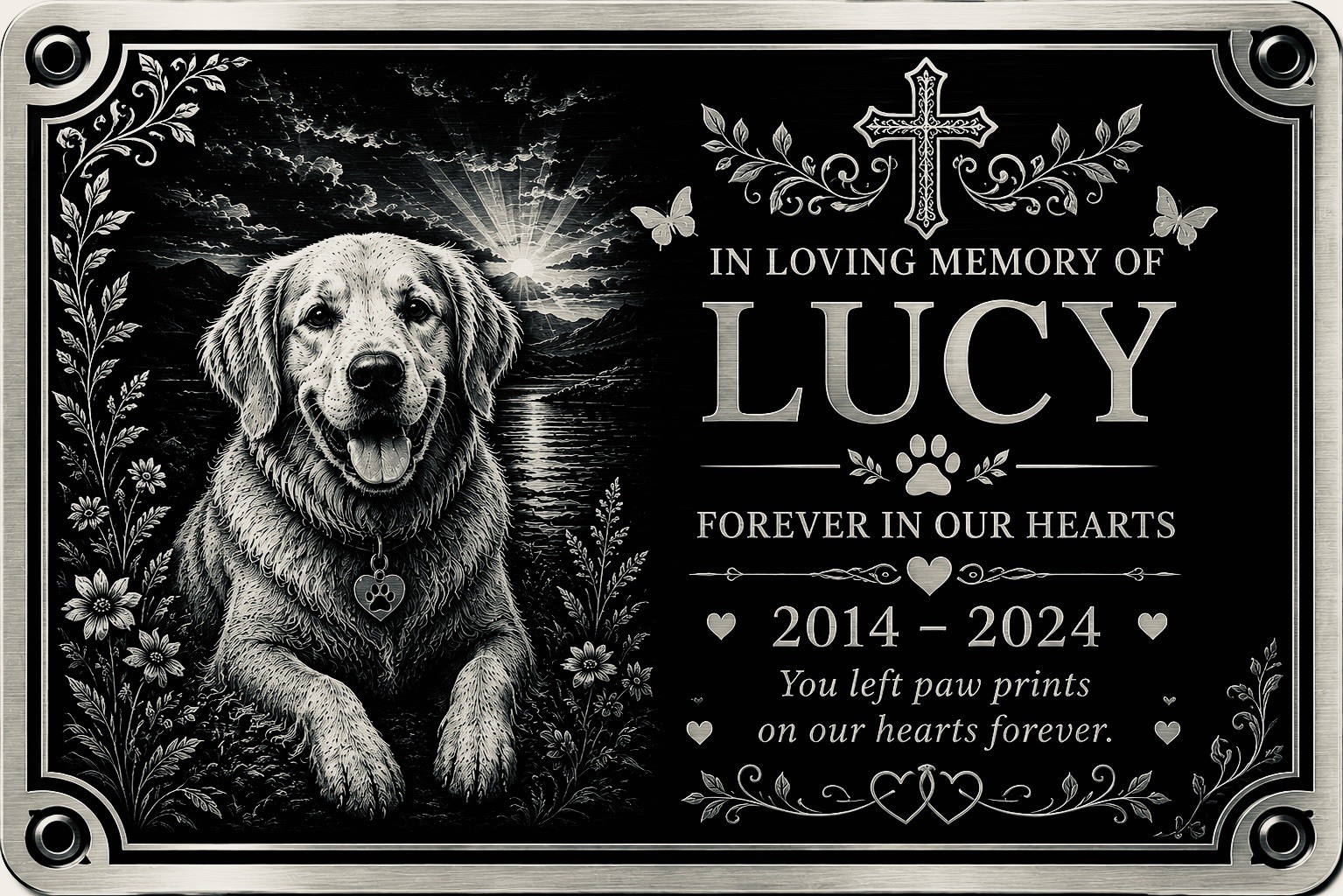 Personalised Pet Memorial Plaque Custom Photo Engraved Aluminium Dog Cat Horse