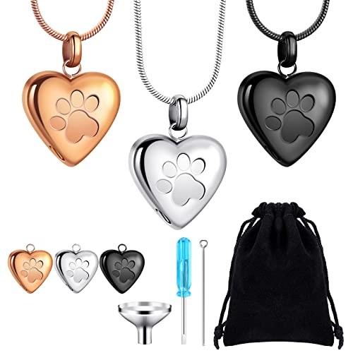 3 Pcs Pet Ashes Necklace Pet Urns for Dogs Ashes Cremation Jewelry Paw Print