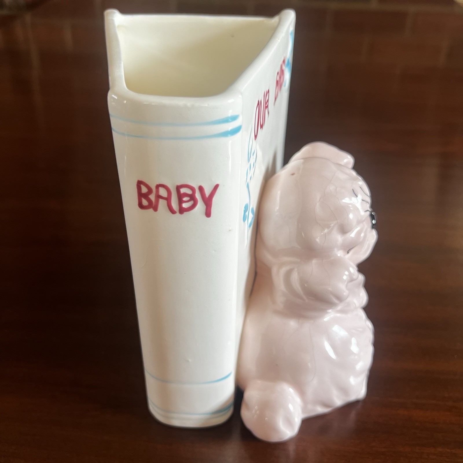6.5” Vintage Lefton Puppy Dog Planter Napco Japan Ceramic Our Baby Memorial Gift