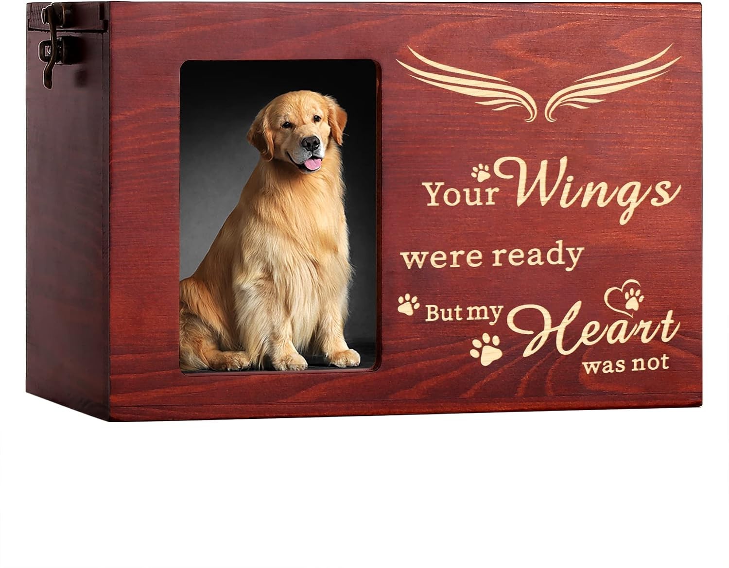 Handcrafted Pine Wood Pet Cremation Urn with Flannel Lining and Photo Display