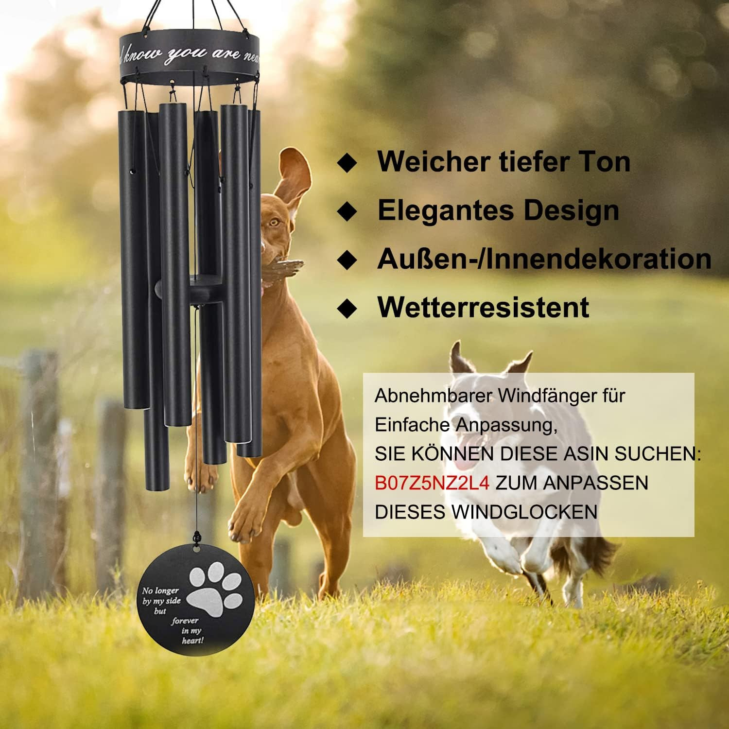 Pet Memorial Wind Chime, 30 Inches Paw Print Pet Remembrance Gift to Honor and R