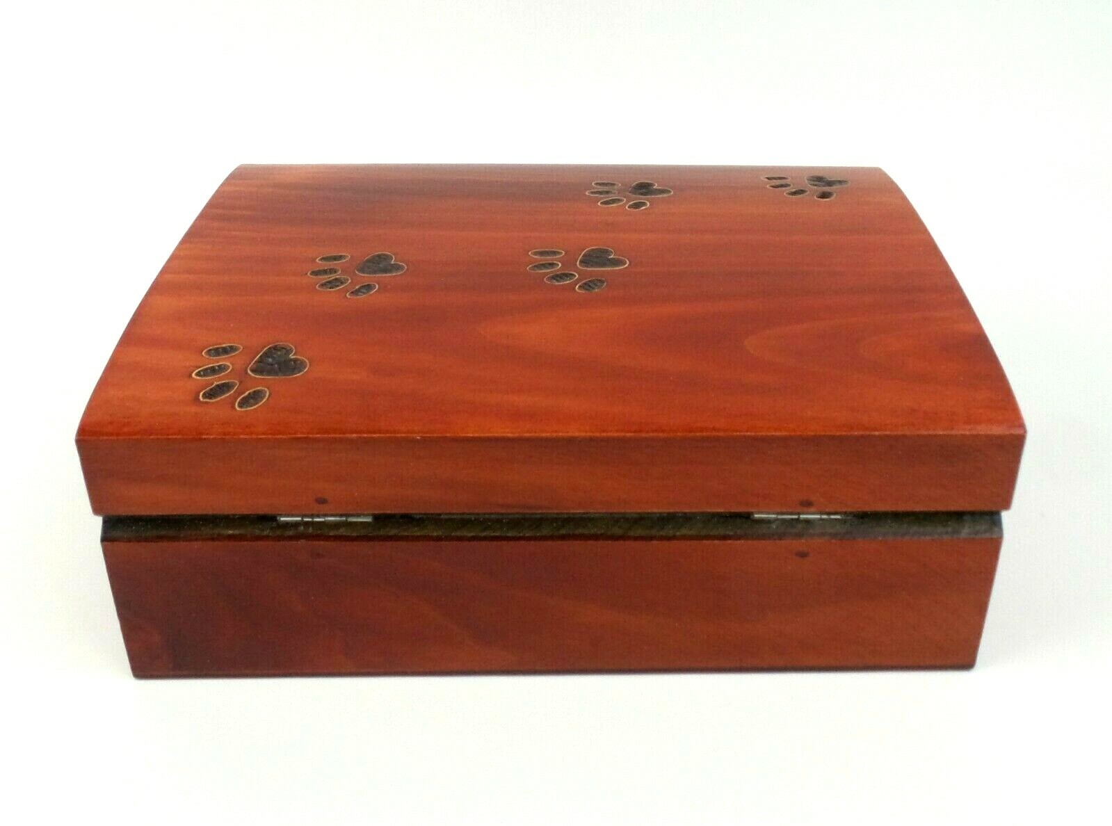 Large Pet Cremation Urn Inlay Paw Print Wood Box Cat Dog Ashes Memorial Chest