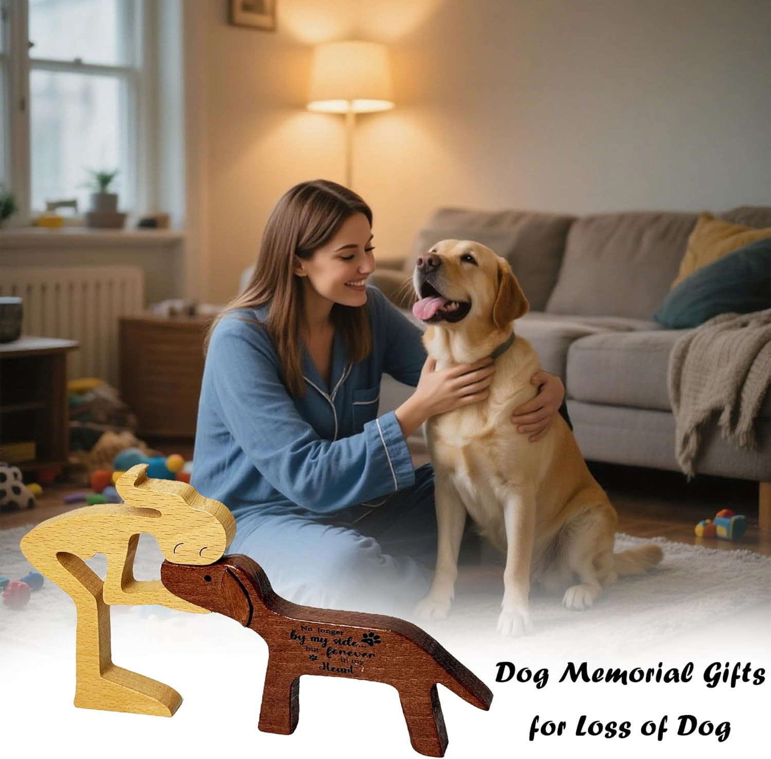 Memorial Gifts for Loss of Dog Wooden Girl & Dog Statue Sympathy Bereavement Gif