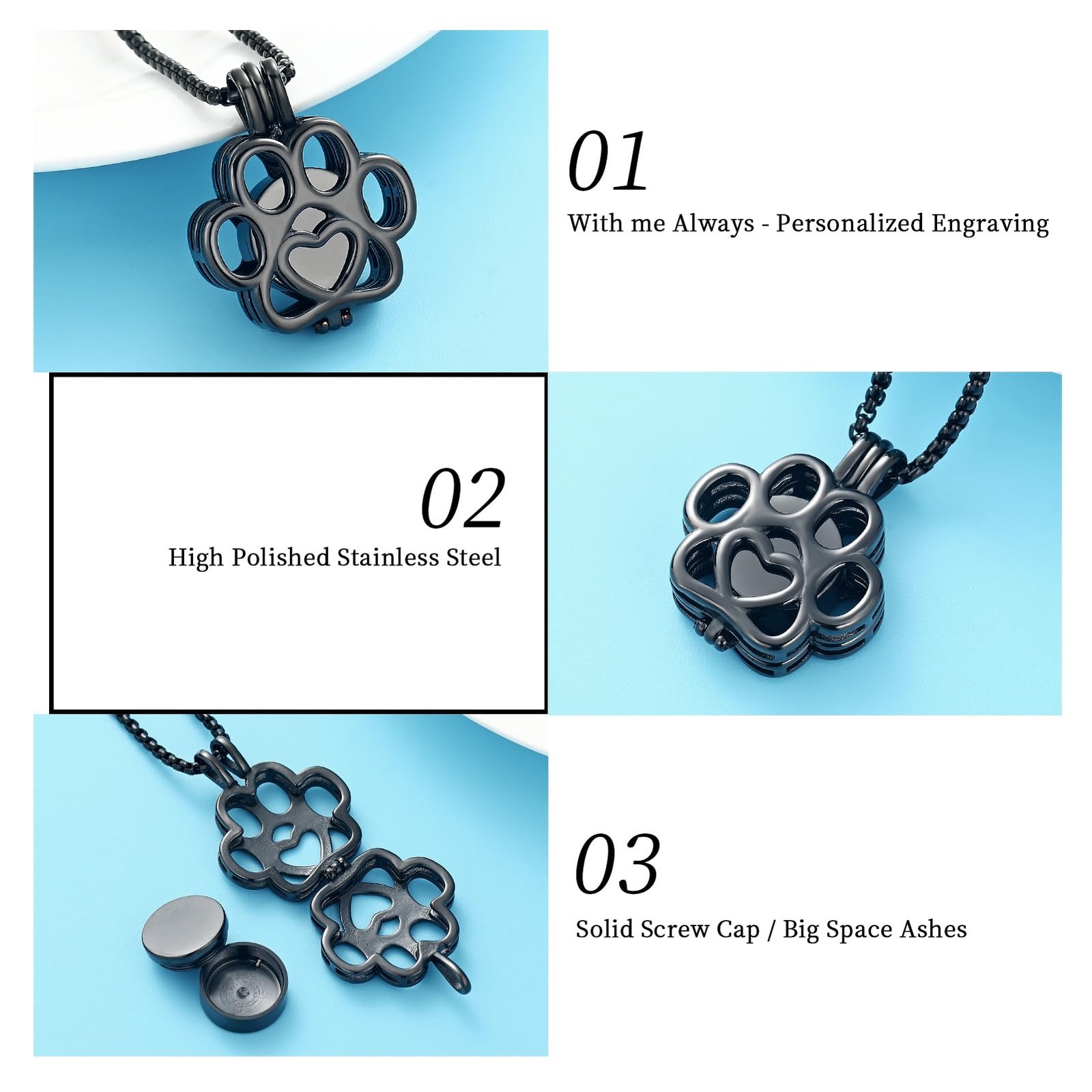 Pet Cremation Jewelry For Ashes For Dog/Cat Paw Stainless Steel Memorial Lock…