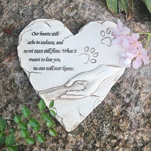 Heart Shaped Pet Memorial Stone Grave Marker for Dog or Cat, Pet Dog Garden Ston