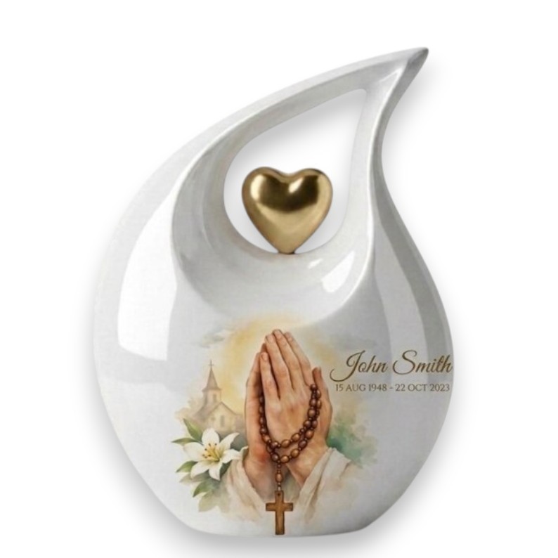 Personalized Praying Hand Aluminum Cremation Urn Adult Human Ashes for Men Women
